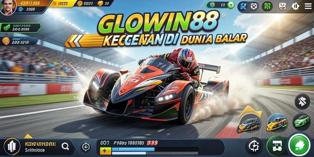 Tangkapan layar menampilkan momen seru balapan di GLOWIN88.