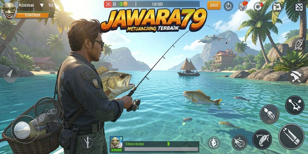 Screenshot gameplay JAWARA79 yang menunjukkan suasana memancing yang mendebarkan.