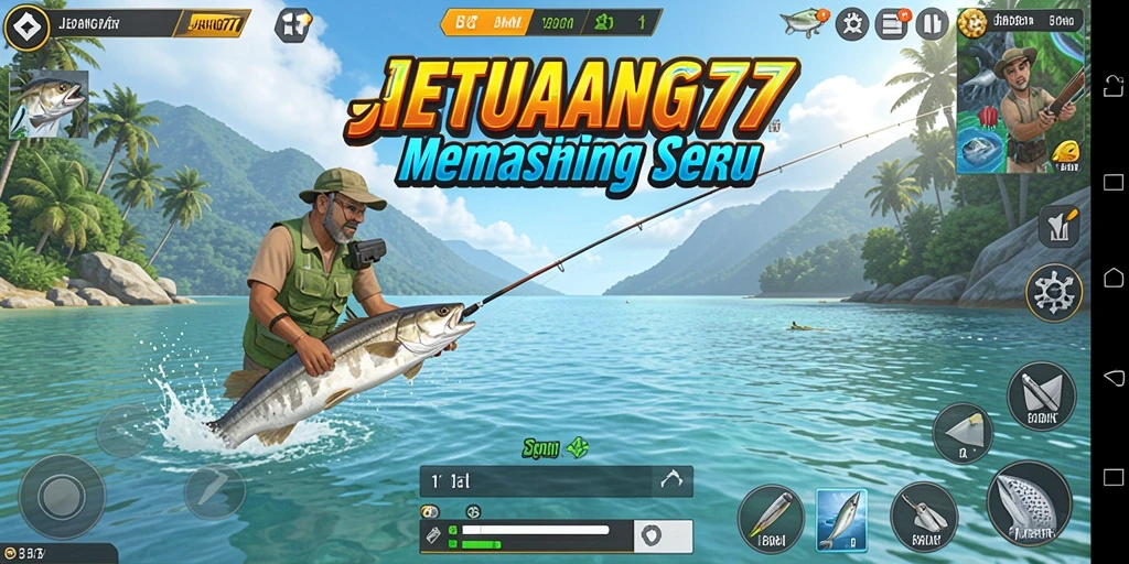 Gameplay JEPANG77 dengan ikan beragam dan lokasi memancing yang menarik.