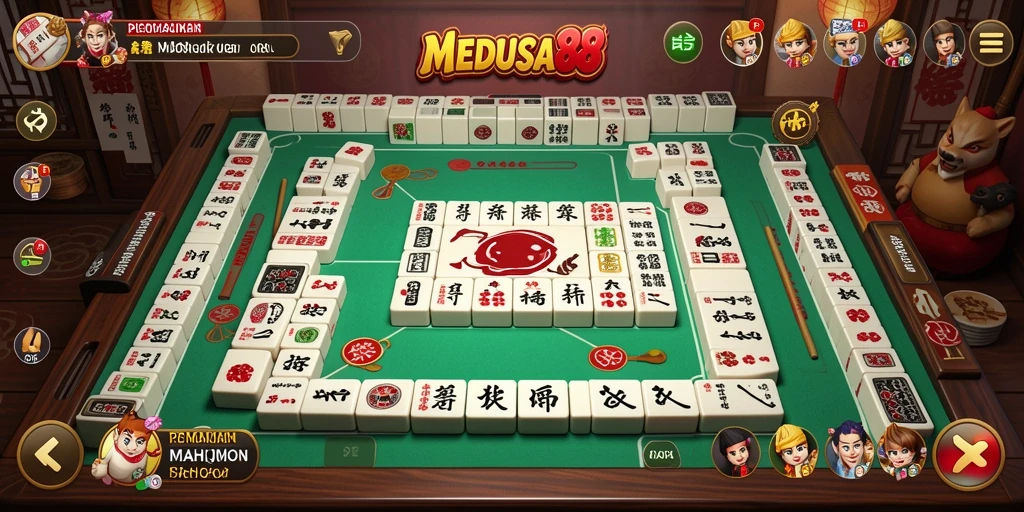 Tampilan gameplay intens dalam permainan Mahjong MEDUSA88.