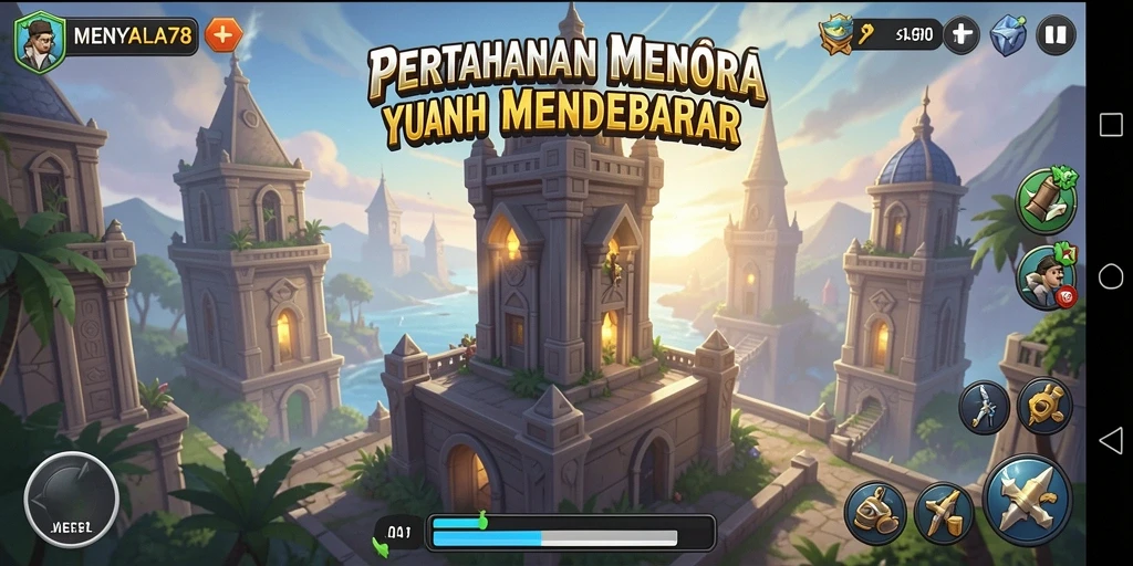 Tampilan menara dan musuh dalam aksi menegangkan di MENYALA78.