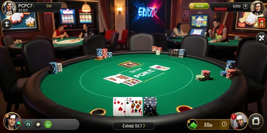 Screenshot utama dari PCPC7 yang menampilkan gameplay seru Poker.