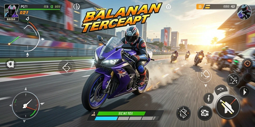 Gameplay seru dari PG11 saat balapan motor dengan kecepatan tinggi.