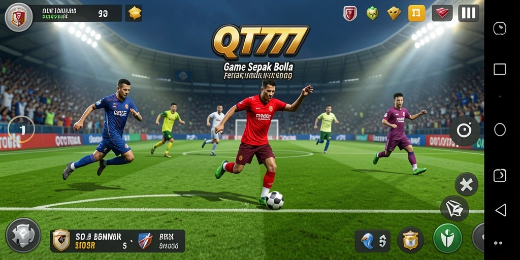 Gameplay seru dalam QT777 dengan aksi sepak bola nyata.