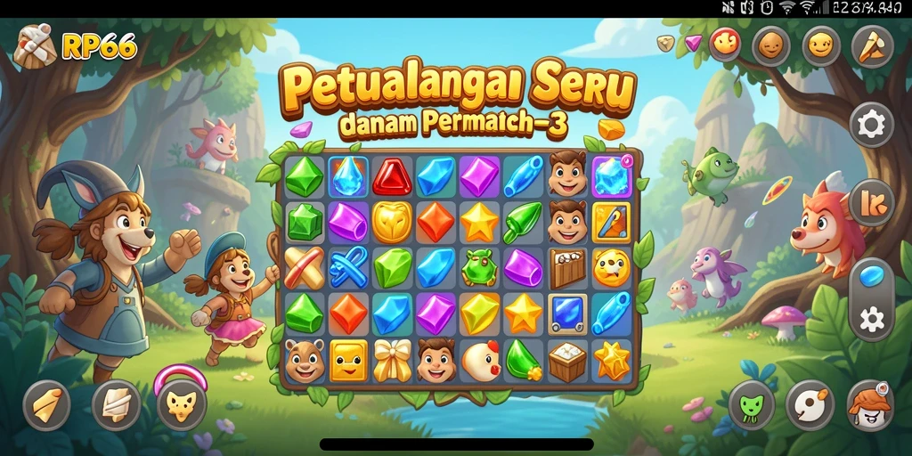 Tampilan menarik dari gameplay RP66 dalam permainan Match-3.