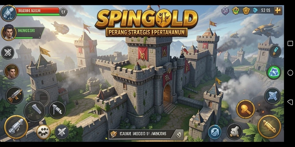 Tampilan seru gameplay Tower Defense SPINGOLD saat membangun menara.